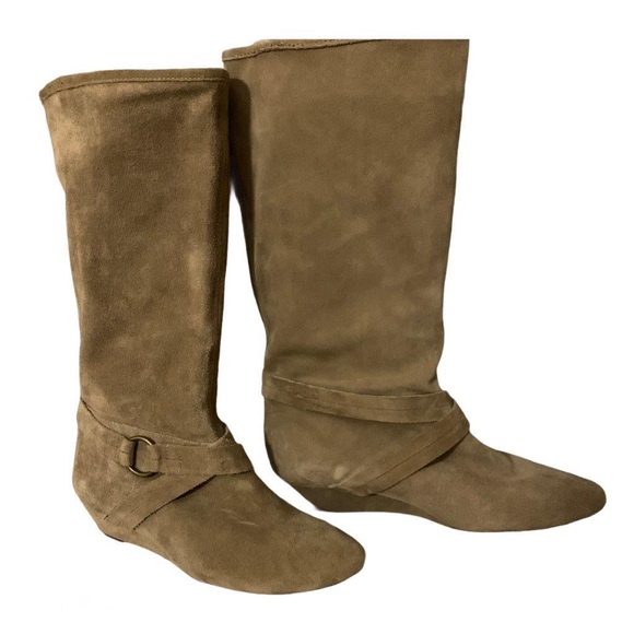 DKNYC Alina Wedge Heel Soft Suede Mid Calf Boots Taupe Size 8 NWT - Picture 13 of 14